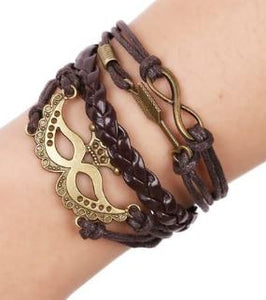 AZ1214 Brown Mask Arrow Infinity Layer Leather Bracelet