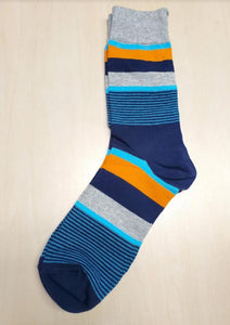 SF397 Blue Gray Orange Stripes Socks - Iris Fashion Jewelry