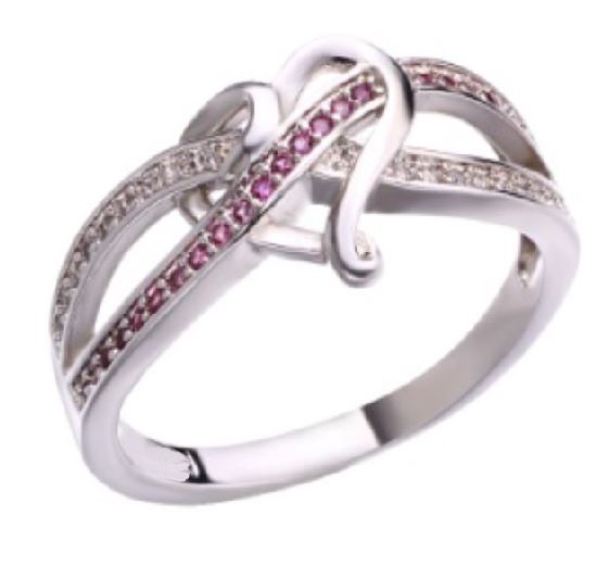 R623 Silver Heart Pink Rhinestone Ring - Iris Fashion Jewelry