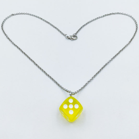 N2157 Silver Yellow Dice Necklace with FREE Earrings - Iris Fashion Jewelry