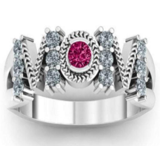 R381 Silver Pink Gem MOM Rhinestone Ring - Iris Fashion Jewelry
