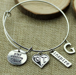 B796 Silver Play Explore Teach Bangle Bracelet - Iris Fashion Jewelry