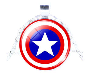 AZ646 Silver Star Shield Dome Necklace