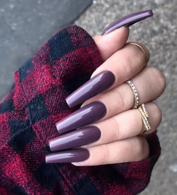 NS358 Extra Long Nails Coffin Press On Glossy Purple 22 Pieces - Iris Fashion Jewelry