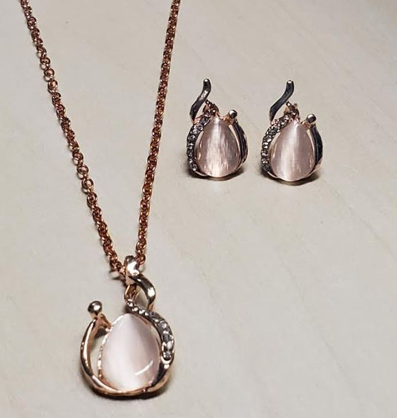 N2148 Rose Gold Moonstone Necklace with FREE Earrings - Iris Fashion Jewelry