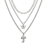 N2138 Silver Multi Layer Butterfly Mushroom Necklace with FREE Earrings - Iris Fashion Jewelry