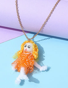 L09 Gold Orange Dress Doll Necklace FREE EARRINGS - Iris Fashion Jewelry