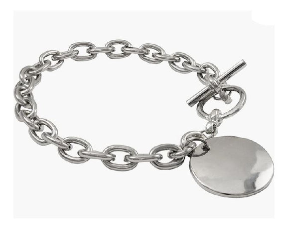 AZ254 Silver Thick Link Round Charm Bracelet