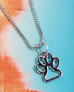 AZ989 Silver Dainty Paw Print Necklace with FREE Earrings