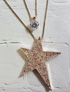 AZ1509 Rose Gold Rhinestone Star Necklace with FREE Earrings