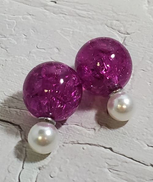 E651 Pearl Purple Ice Breaker Double Ball Earrings
