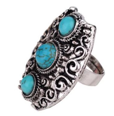 AR52 Silver Vintage Look Turquoise Stone Adjustable Ring - Iris Fashion Jewelry