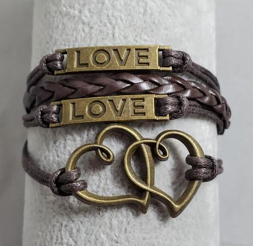 AZ1488 Brown Love Heart Infinity Layer Leather Bracelet