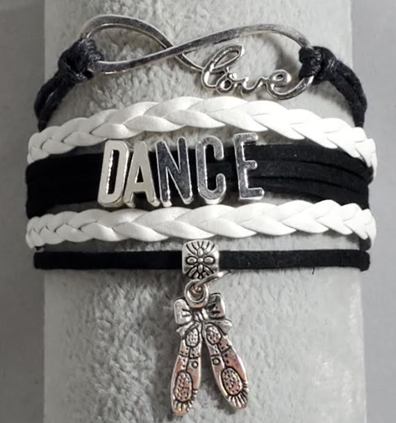 AZ721 Black & White Dance Love Infinity Leather Layer Bracelet