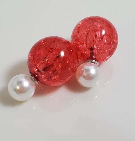 AZ1305 Pearl Red Ice Breaker Ball Earrings