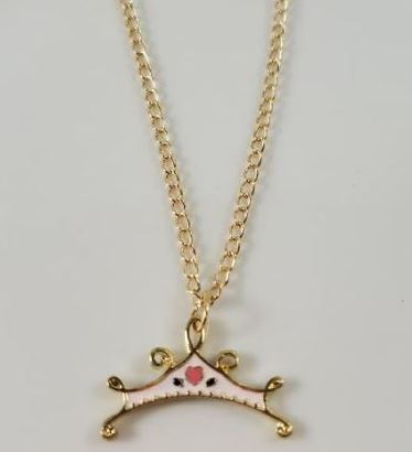 L298 Gold Light Pink Baked Enamel Crown Necklace with FREE Earrings