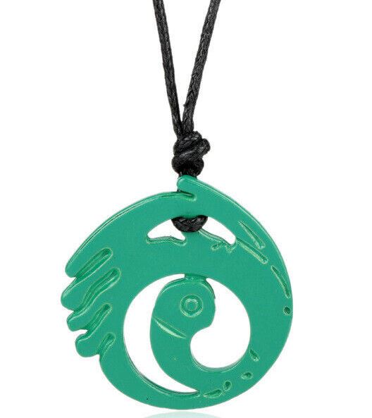 AZ905 Green Anime Pendant on Leather Cord Necklace with FREE EARRINGS