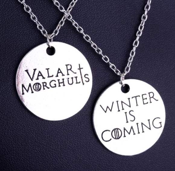 AZ601 Silver Winter is Coming Friendship Necklace 2 NECKLACES with FREE EARRINGS