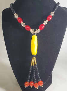 N2144 Yellow Glass Bead Long Necklace With Free Earrings - Iris Fashion Jewelry