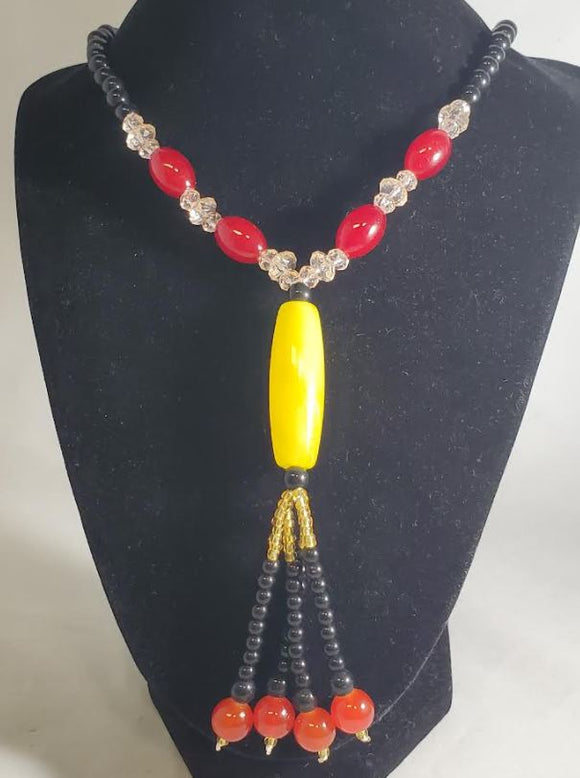 N2144 Yellow Glass Bead Long Necklace With Free Earrings - Iris Fashion Jewelry