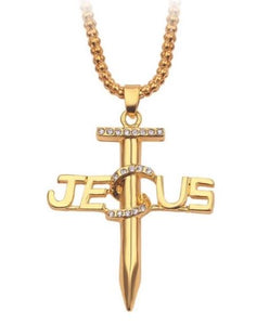 AZ743 Gold Rhinestone Jesus Nail Pendant Necklace