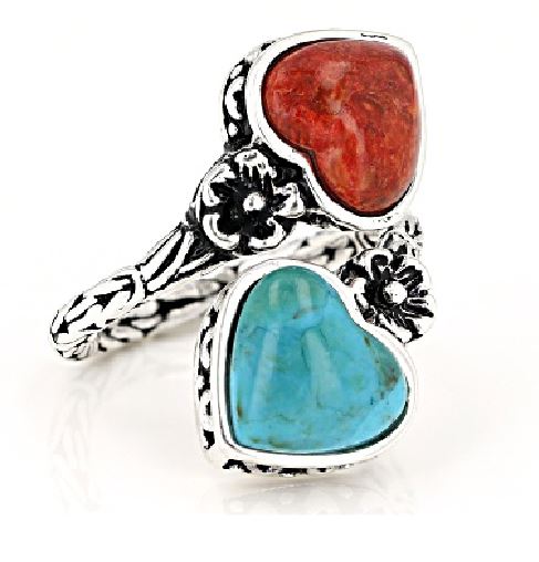 R639 Silver Turquoise Heart Gem Ring - Iris Fashion Jewelry