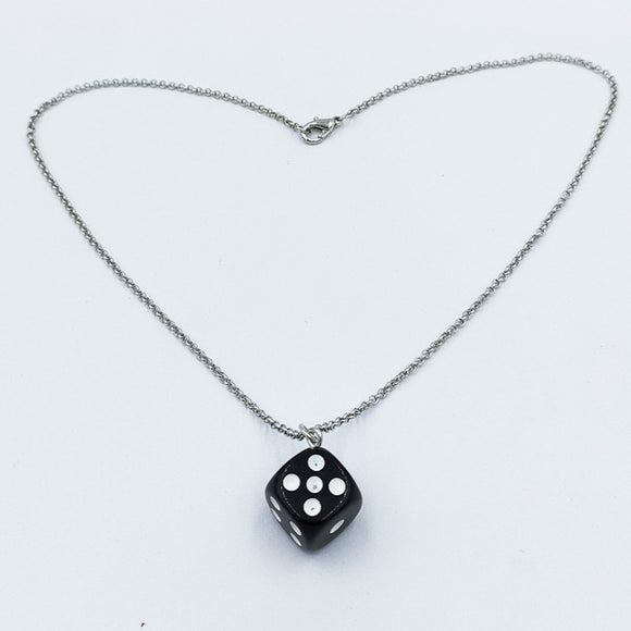 N2152 Silver Black Dice Necklace with FREE Earrings - Iris Fashion Jewelry