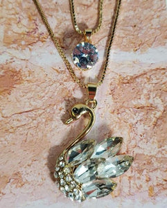 AZ1252 Gold Gemstone Swan Necklace with FREE Earrings