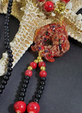 N430 Red Bead Glass Koi Fish Long Necklace With Free Earrings