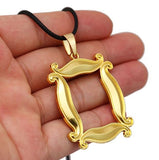 AZ664 Gold Frame Friends on Leather Cord Necklace with FREE EARRINGS