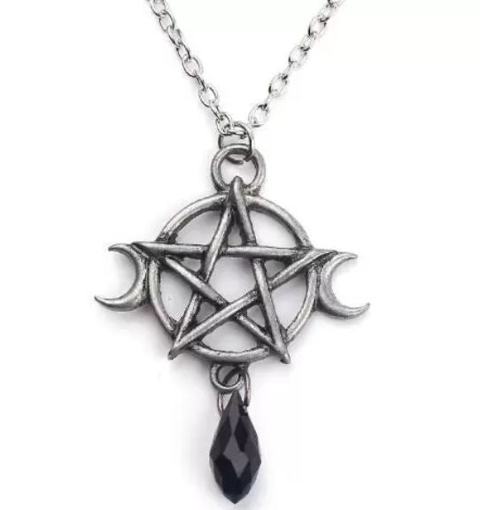 N328 Silver Star Moon Black Gem Necklace with FREE EARRINGS - Iris Fashion Jewelry
