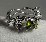 R354 Silver Vine & Leaf Light Green Gem Ring - Iris Fashion Jewelry