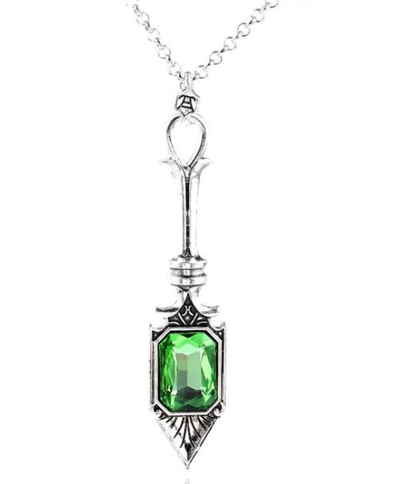 AZ690 Silver Green Gemstone Arrow Design Necklace with FREE EARRINGS
