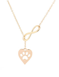 N1078 Gold Paw Print Heart & Infinity Necklace With FREE Earrings - Iris Fashion Jewelry