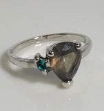 R712 Silver Smokey Green Teardrop Gemstone Ring - Iris Fashion Jewelry