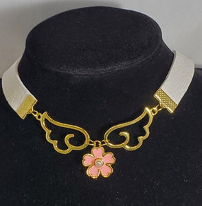 AZ915 Gold Pink Flower White Choker Necklace with FREE EARRINGS