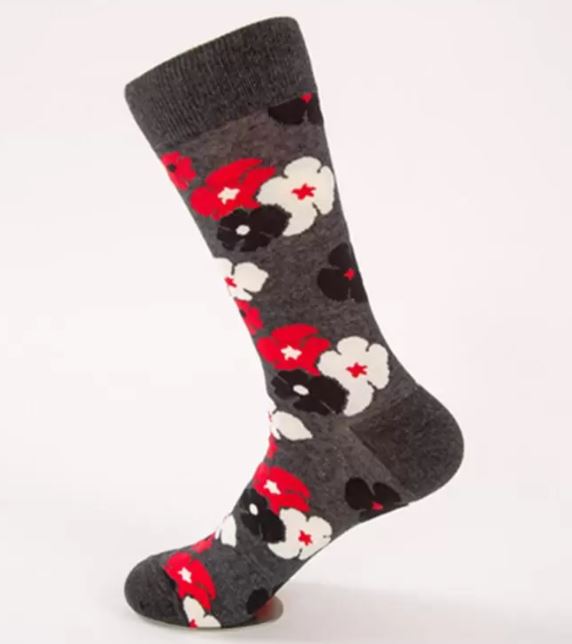SF350 Gray Red White Black Flower Socks - Iris Fashion Jewelry