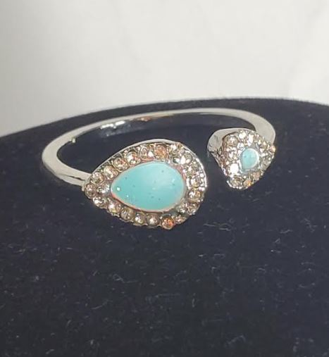 R496 Silver Turquoise Sparkle Rhinestone Open Ring - Iris Fashion Jewelry