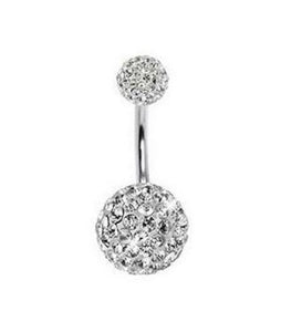 P134 Silver Double Ball Crystal Gems Belly Button Ring - Iris Fashion Jewelry