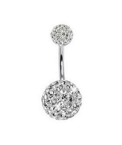 P134 Silver Double Ball Crystal Gems Belly Button Ring - Iris Fashion Jewelry