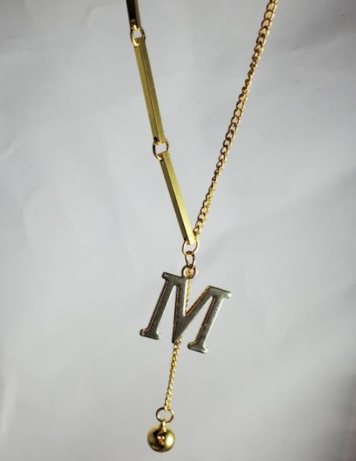 AZ1256 Gold M Dangle Necklace with FREE Earrings