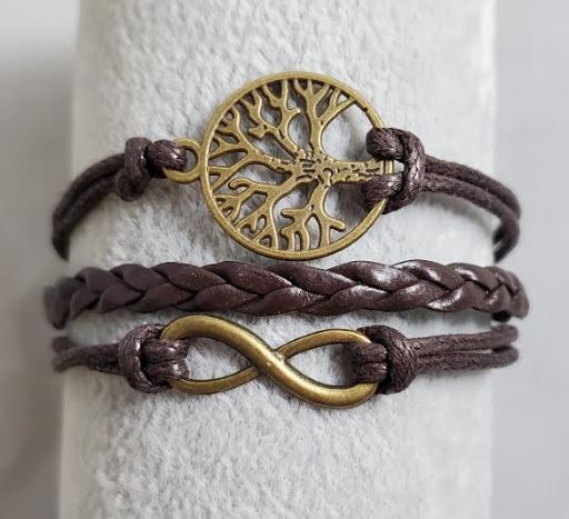 AZ1478 Brown Tree of Life Infinity Layer Leather Bracelet