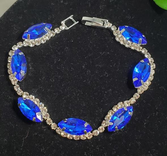 B113 Silver Rhinestone Royal Blue Gemstone Bracelet - Iris Fashion Jewelry