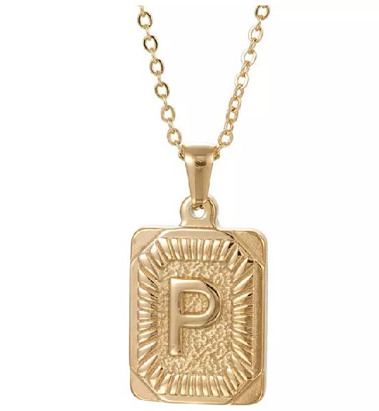 AZ370 Gold Letter P Necklace with FREE EARRINGS
