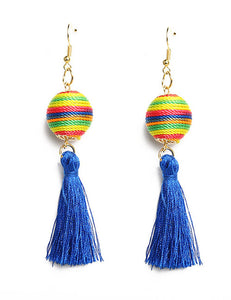 E381 Gold Colorful Blue Tassel Earrings - Iris Fashion Jewelry