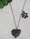 AZ93 Silver Heart Flower Imprint Necklace with FREE Earrings - Iris Fashion Jewelry