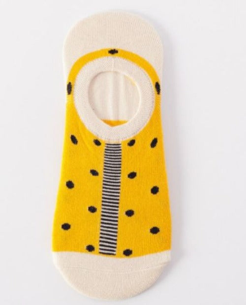 SF1261 Yellow Black Polka Dot Low Cut Socks - Iris Fashion Jewelry