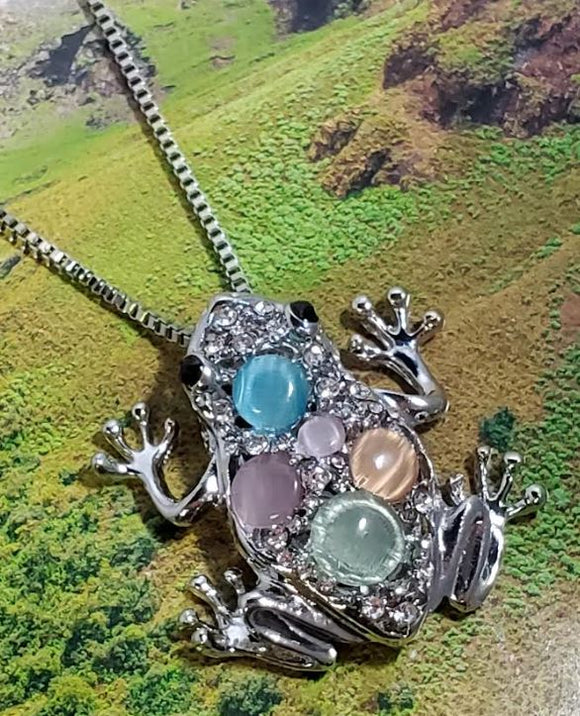 NX Silver Frog Multi Color Moonstone Necklace with FREE Earrings - Iris Fashion Jewelry