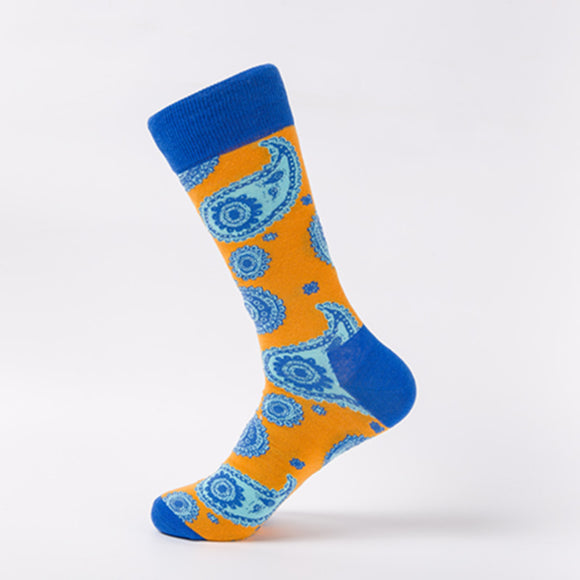 SF352 Orange Blue Paisley Design Socks - Iris Fashion Jewelry