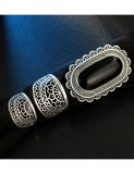 RS49 Silver Black Gem 3 pc. Ring Set - Iris Fashion Jewelry